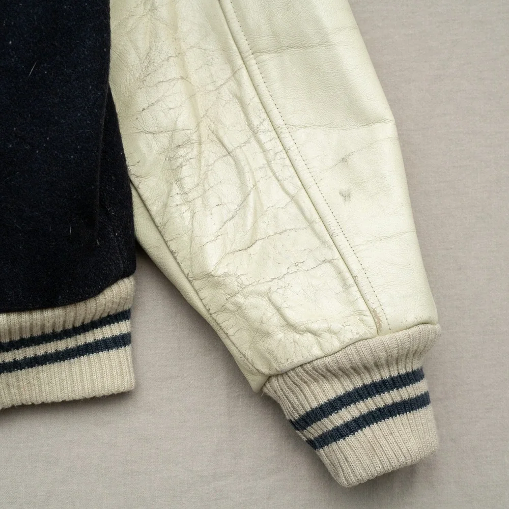 Vtg 80s 90s SBII by Bitterman‎ Fly High Club Varsity Jacket Leather Wool Size S